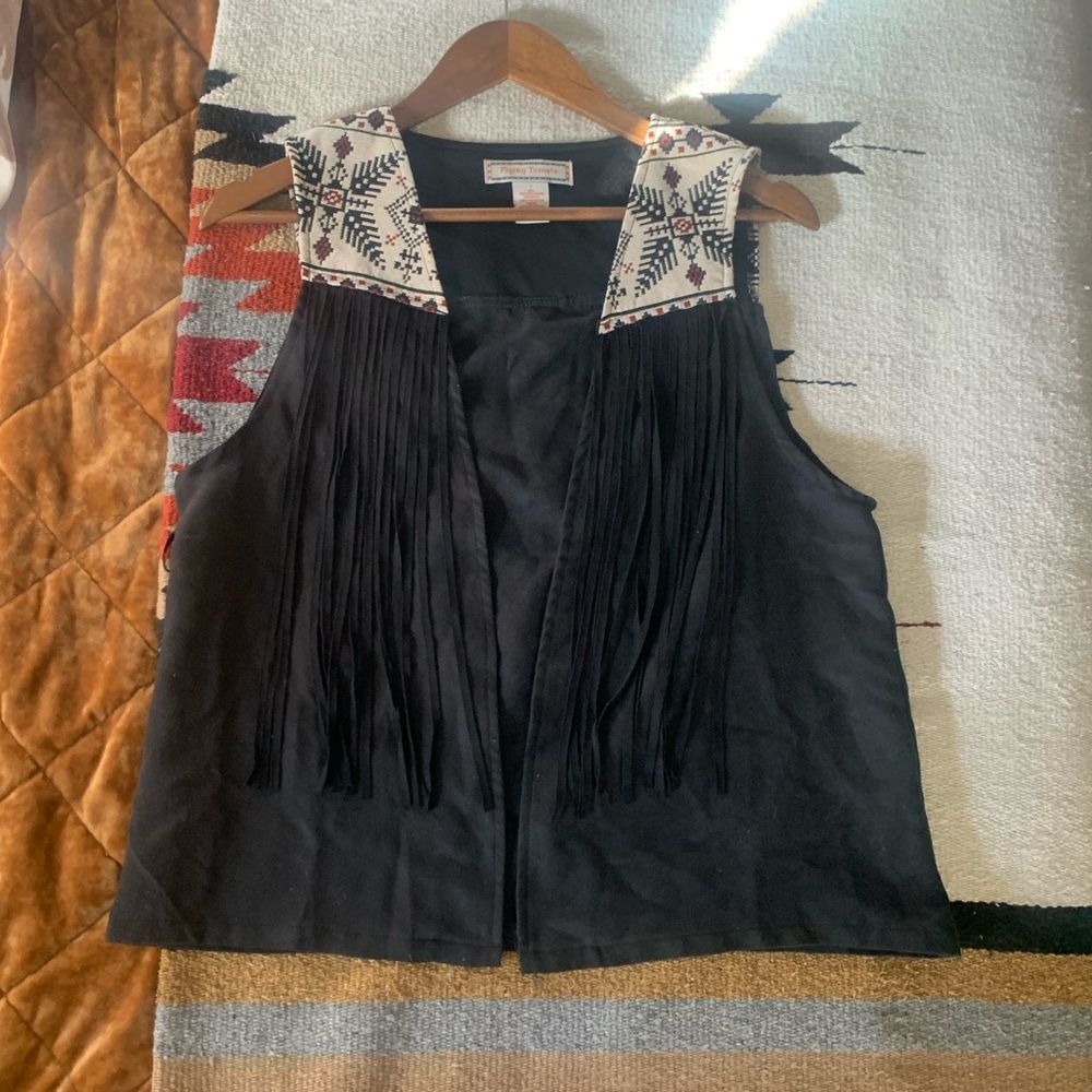 Flying Tomato Black Suede Fringe Vest